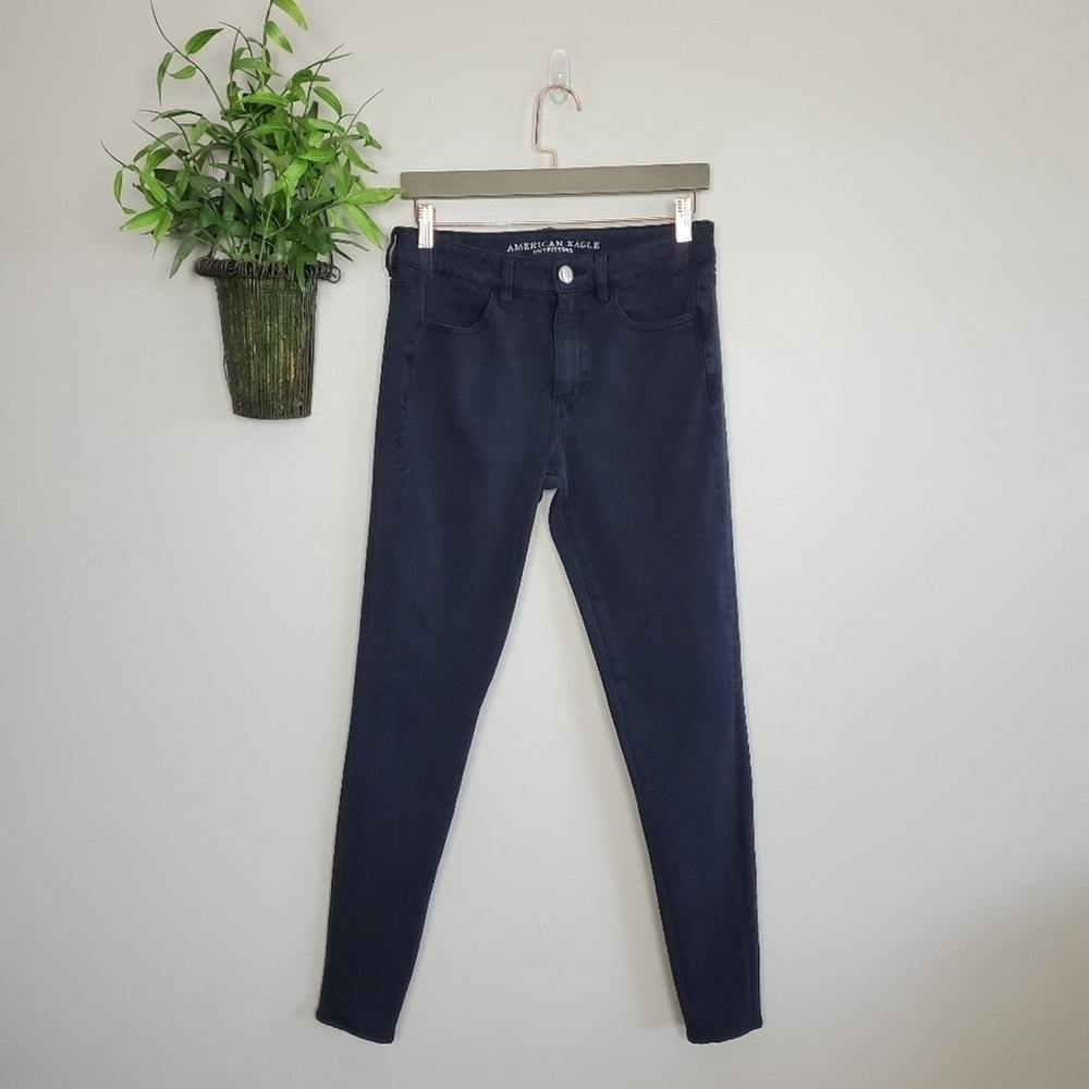AE 6 American Eagle Skinny Jeans Hi Rise Jegging Faded Black Super Stretch Y2K